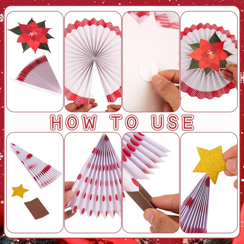 paper jazz 15cs Christmas Hanging Paper Fans with Poinsettia Christmas Paper Tree,Vintage Christmas Red Green White Wall Decorations for Xmas,New Year,Winter Party,Holiday Party. - Image 4